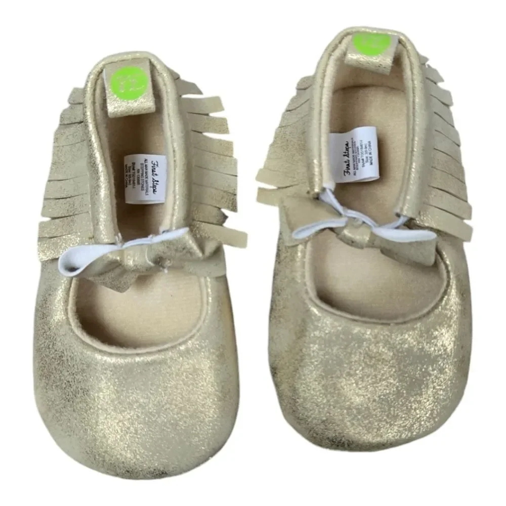 Baby Gold Moccasins 6 9 Months Metallic Bow Crib Shoes First Steps Photo Outfit